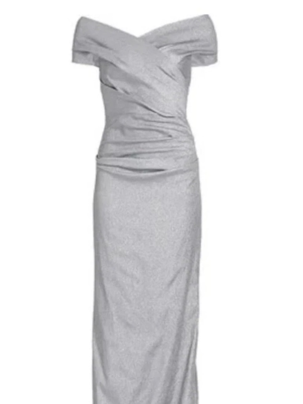 Elegant Blue (metallic) Off-Shoulder mother of bride/groom Gown w/Ruched Bodice